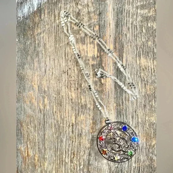 925 sterling silver chain,multi color stone pendant yoga Aum mediation - Picture 3 of 16